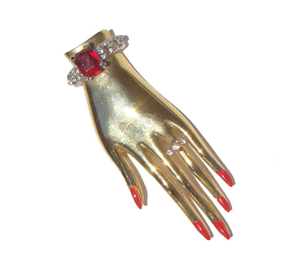 Vintage Hand Brooch w/ Crystals