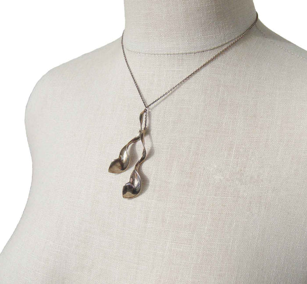 Vintage Double Drop Sterling Silver Orchid Necklace