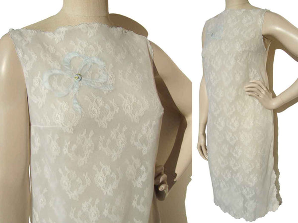 Vintage 60s Nightgown Pastel Blue Lace & Ribbon S – Eyeful by the Flaums