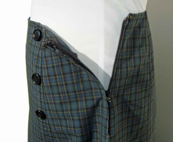 Vintage Plaid Skirt with Decorative Buttons