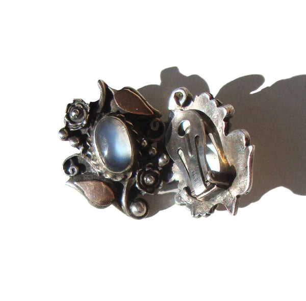 Art Nouveau Moonstone Earrings - Metro Retro Vintage