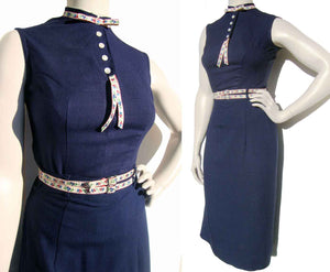 Vintage 50s Dress Set Navy Blue Top & Skirt 2-Piece by Petti XS