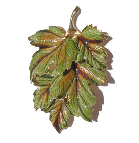 Vintage 50s Weiss Brooch Green Enamel Maple Leaf Branch Pin