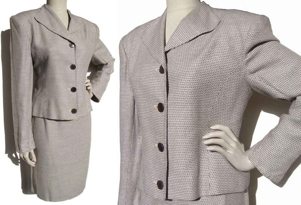 Vintage 90s Dior Skirt Suit Black & White Houndstooth Plaid