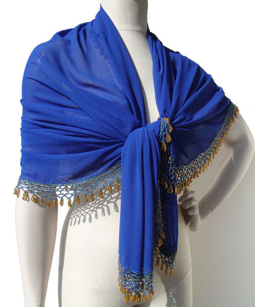 Blue Egyptian Rayon Beaded Wrap - Metro Retro Vintage