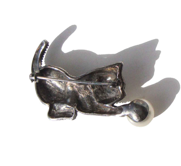 1990s Sterling Cat Pin - Metro Retro Vintage