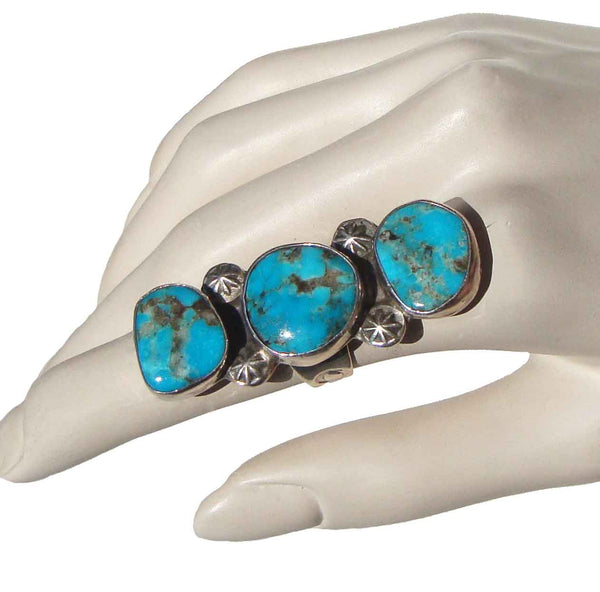 Vintage Triple Stone Ring Sterling & Kingman Turquoise - Chimney Butte