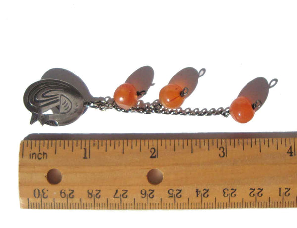 Modernist Russian Silver & Amber Rooster