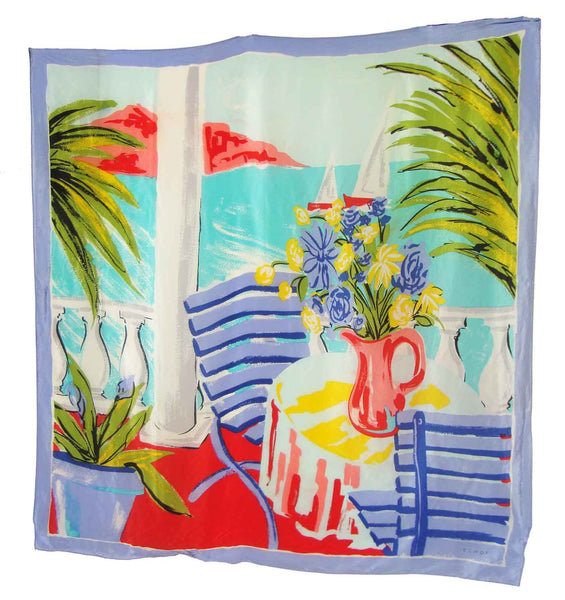 Vintage Echo Silk Scarf Tropical Ocean View Shawl