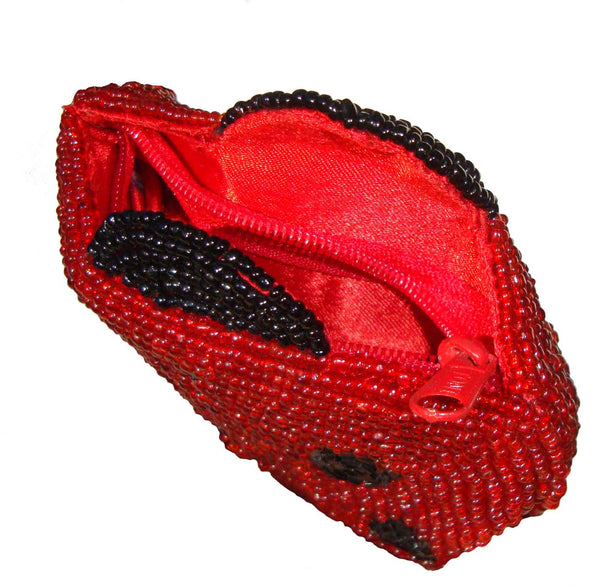 Red Beaded LadyBug Change Purse