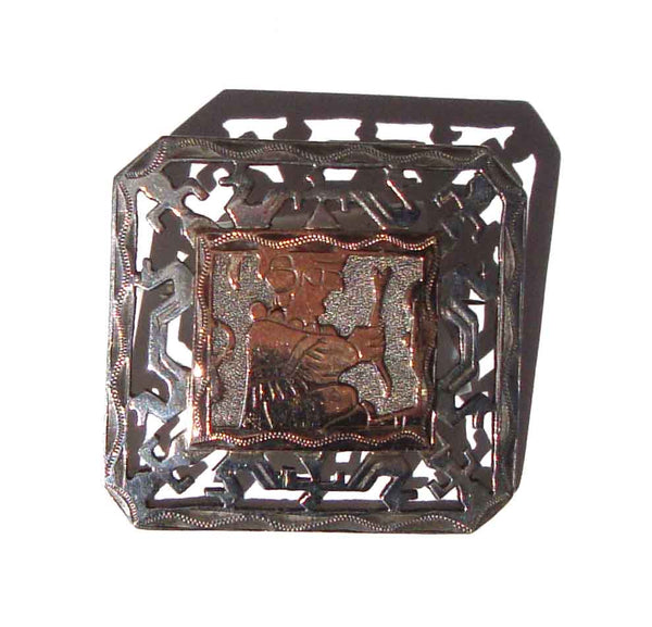 Guatemala Mayan 900 Silver and Gold Brooch