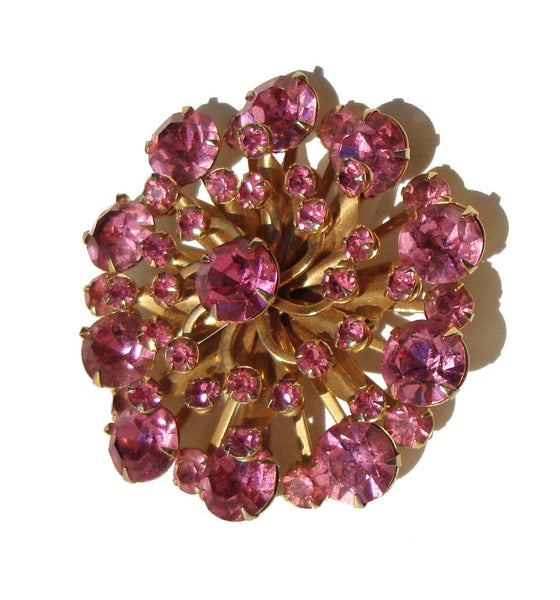Metro Retro Vintage Pink Rhinestone Brooch