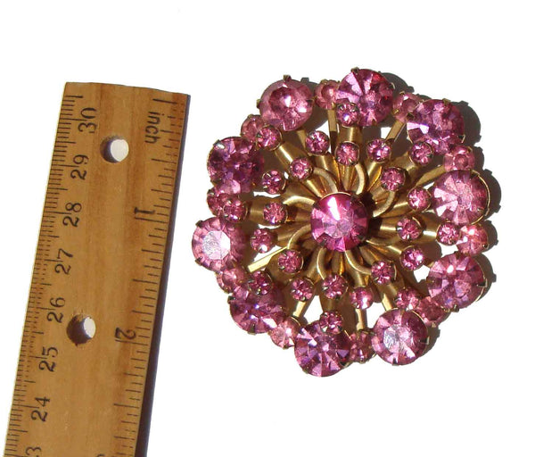 Vintage 50s Pink Rhinestone Cocktail Brooch