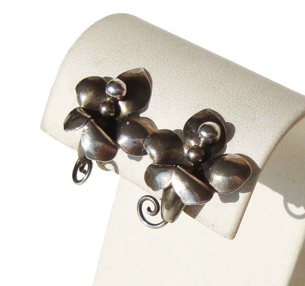 Vintage Walter Lampl 40s Earrings Sterling Silver Flowers
