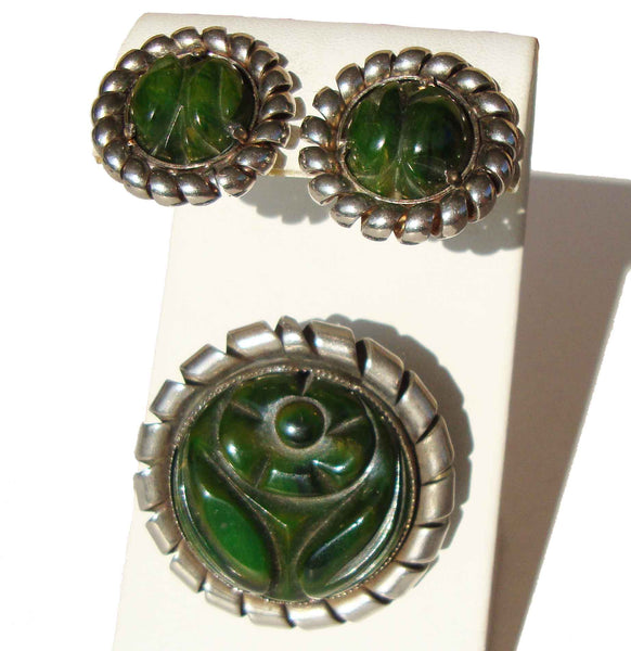 Carved Bakelite Demi Parure - Metro Retro Vintage