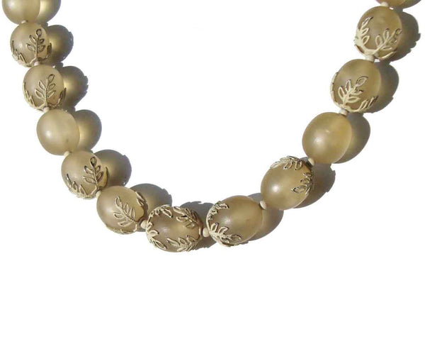 Vintage 40s Necklace Frosted Beaded Lucite Filigree Overlay