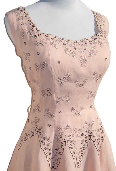 1950s Cuban Pink Dress with Embroidery