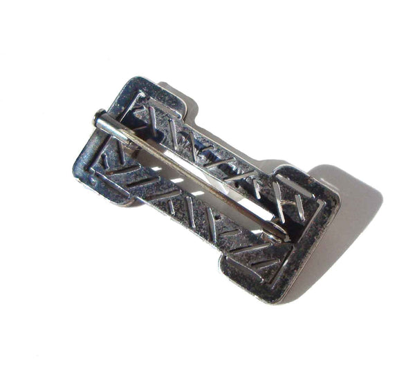 Back of Art Deco Brooch French Silver Marcasites & Red Enamel Pin