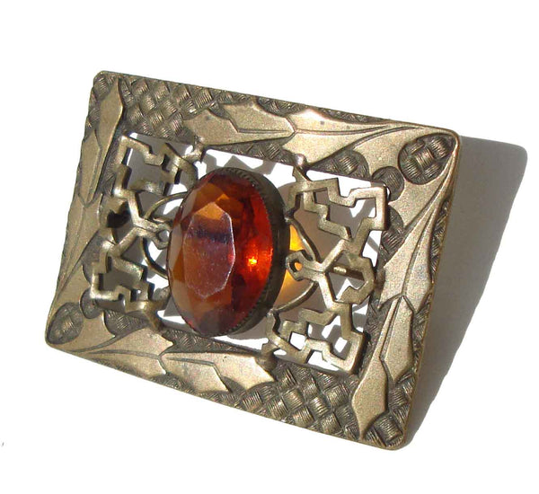 Antique Bohemian Glass Topaz Brooch
