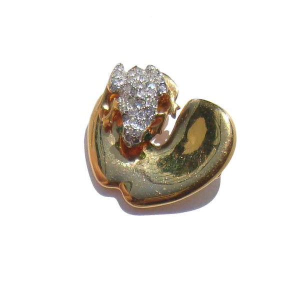 Vintage J.L. Aldenkamp Frog & Lilypad Pin Gold Plate & Rhinestones
