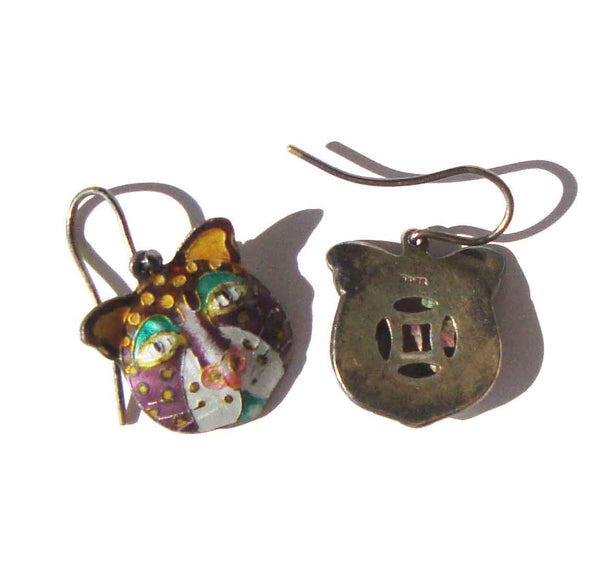 70s Sterling Cloisonne Laurel Burch Leopard Earrings