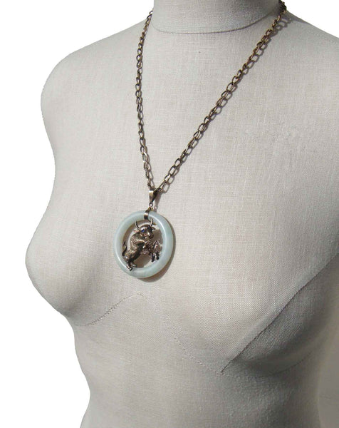 Vintage Chinese Export Jade & Silver Necklace