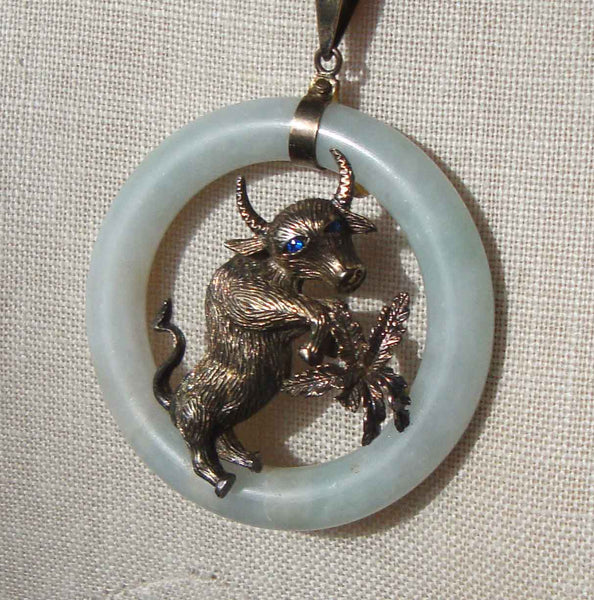 Vintage Jade Pi Donut Sterling Silver Ox Necklace