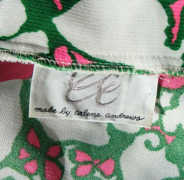 Vintage 70s Dress Mod Pink Green Floral Shift M