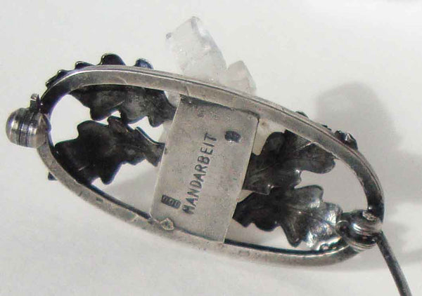Back of Antique Jugendstil Nouveau Silver & Quartz Brooch