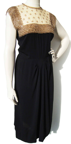 40s Rayon Dress Beaded Bodice