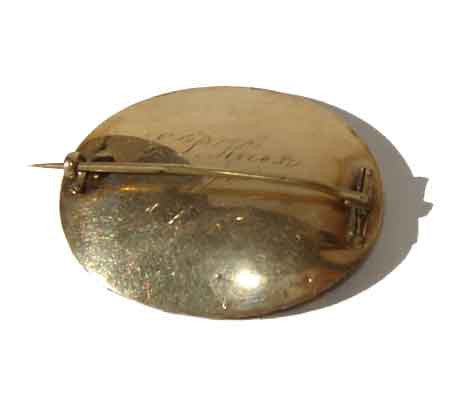 Antique Gold Hairwork Mourning Brooch - Signed