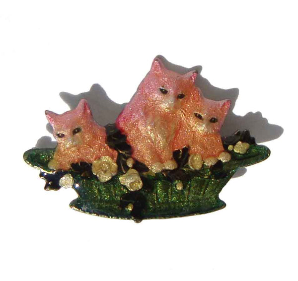 Vintage 30s Enameled Cats Brooch
