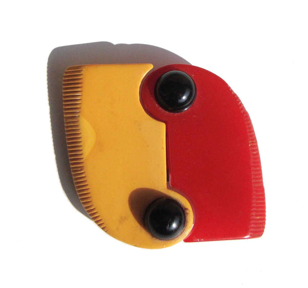 Vintage 30s Bakelite Buckle Red Yellow Art Deco Buckle
