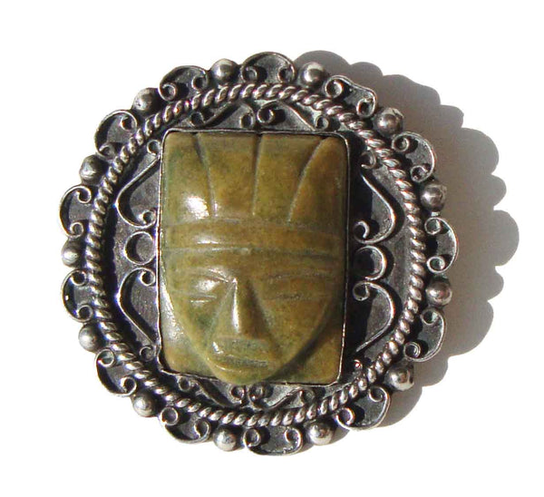Vintage 40s Taxco Brooch 980 Silver & Faux Jade Pin