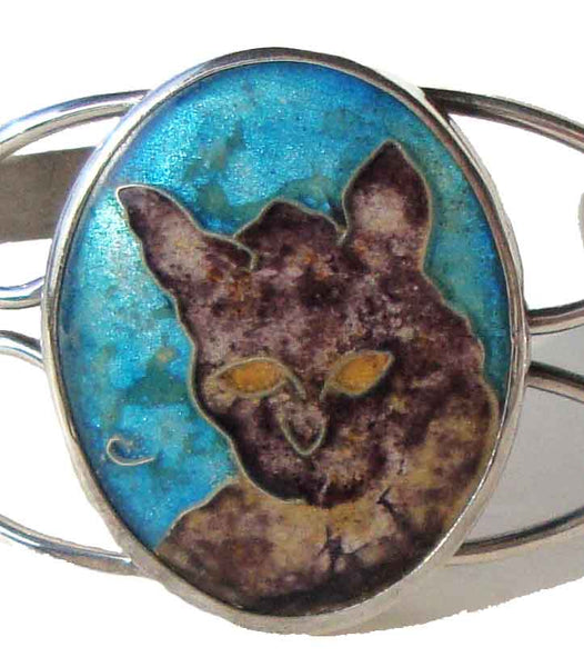 Sterling Cloisonne Enamel Cat Bracelet
