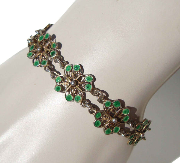 Vintage Italian Filigree Bracelet Silver and Enamel
