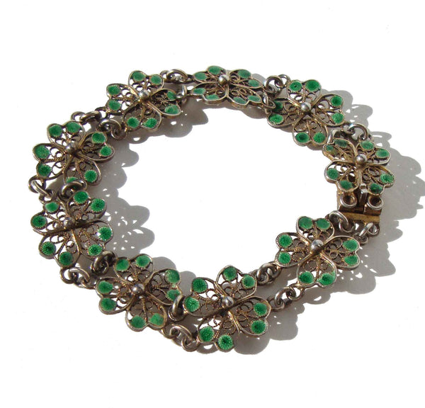 Vintage Four Leaf Clover Enameled Bracelet