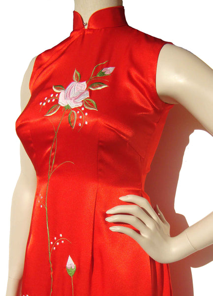 Red Silk Ao Dai Dress - Metro Retro Vintage