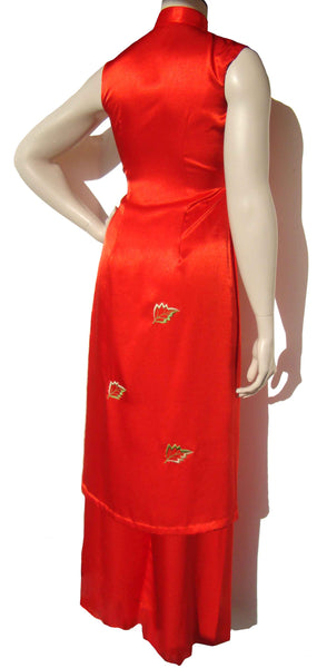 Vintage Ao Dai Tunic Red Dress