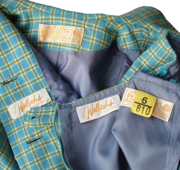 Pendleton Turquoise Plaid Skirt Suit