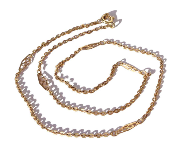 Vintage 14K Gold Necklace Italian 5 Stations Chain Link 16.5 Inches