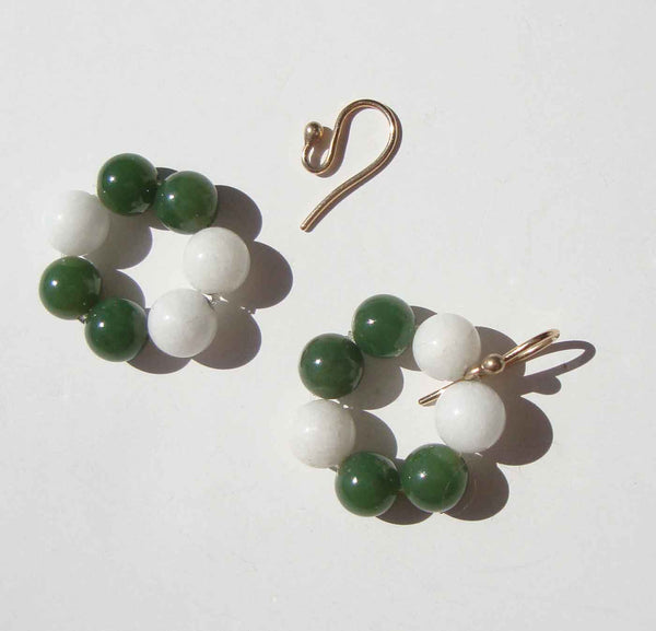 Vintage Green & White Jade Earrings