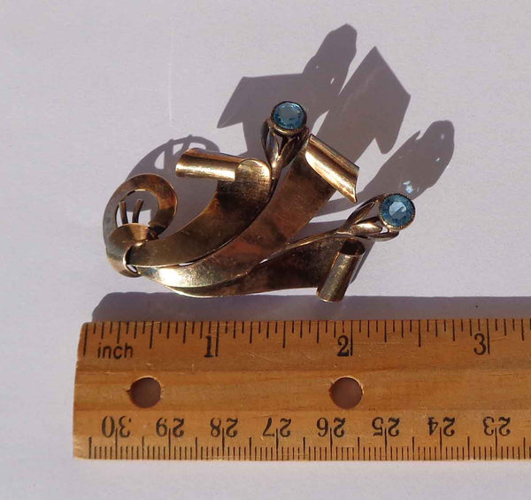 Art Deco GF Silver Aquamarine Brooch