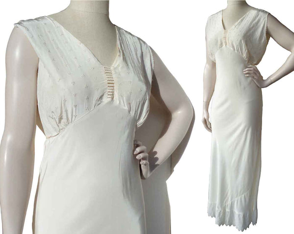 Vintage 40s Nightgown Cream White Liquid Rayon Lingerie Bias Cut