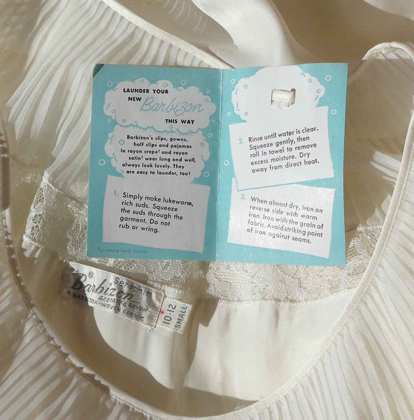 50s Barbizon Lingerie Fabric Care Tag