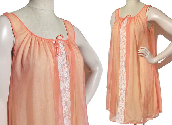 Vintage 50s Nightgown Two Tone Peach & Yellow Chiffon S / M