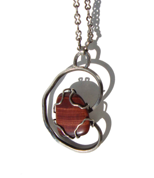 Vintage 50s Modernist Red Tiger Eye Pendant Necklace