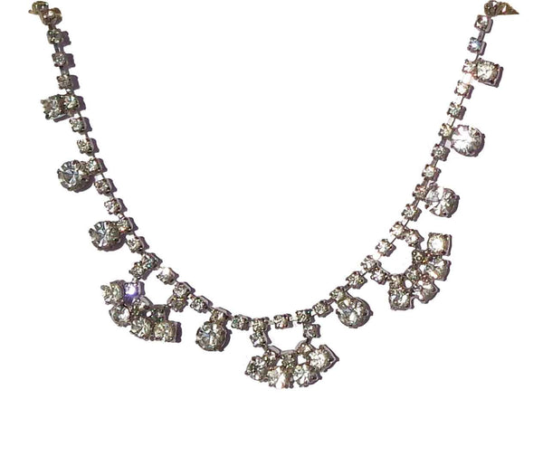 Vintage Rhinestone Cocktail Necklace Floral Drop Choker