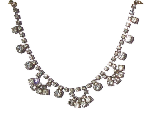 Vintage Rhinestone Cocktail Necklace Floral Drop Choker