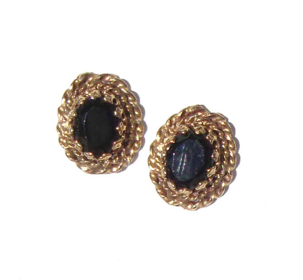 Vintage 14K Gold & Black Gemstone Earrings Screw Backs